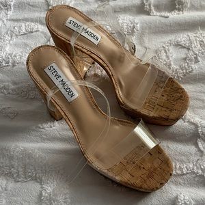 STEVE MADDEN HEELS!! size 7.5, clear straps!! NEVER WORN!!